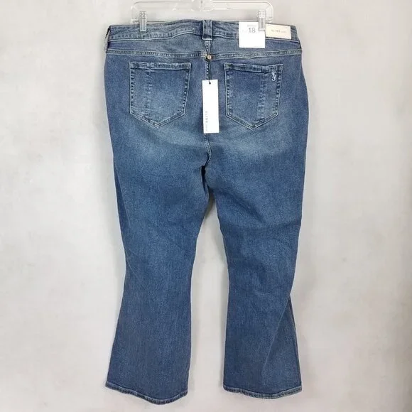 NEW SLINK Size 18 Boot Cut Curvy Denim Jeans Distressed in Erica Blue Wash Boot Cut